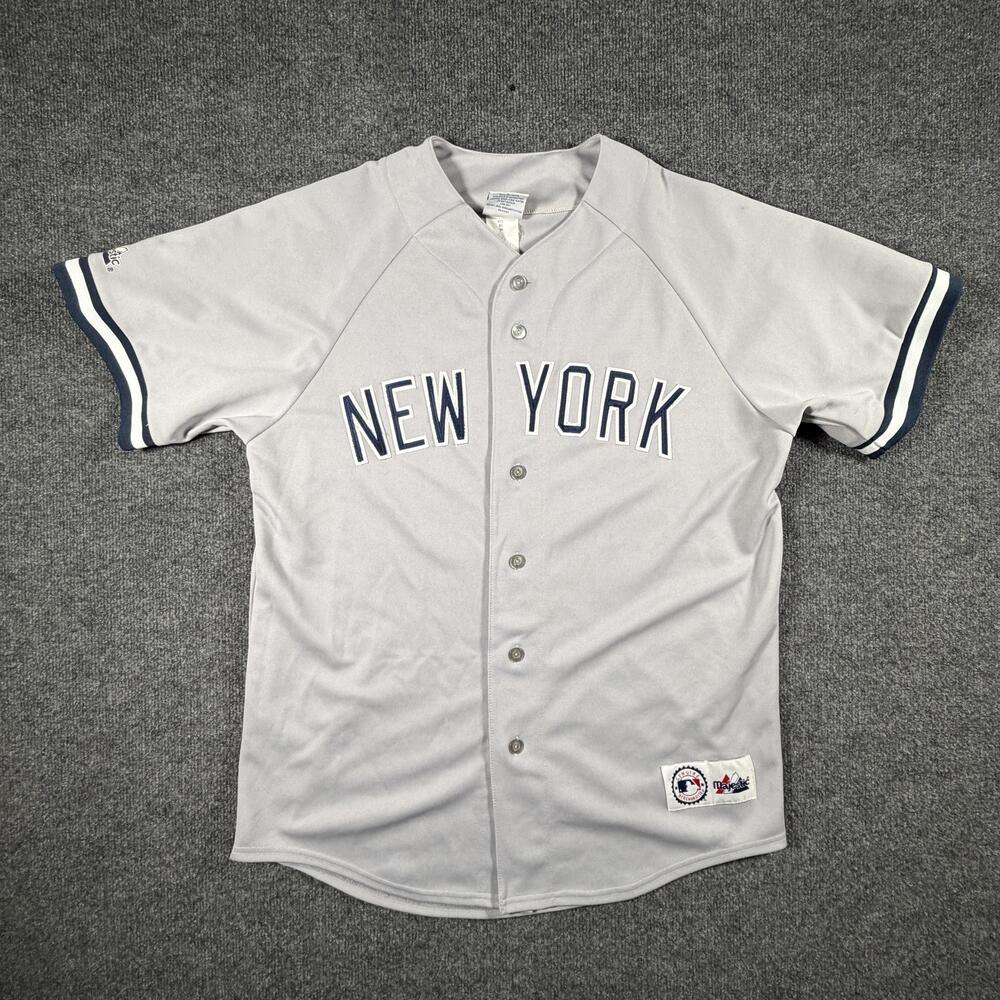 New York Yankees Jersey Mens Large Gray MLB Baseball Button Front Majestic